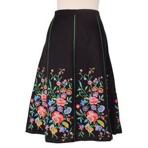 Floral Embroidered A-line Linen Blend Midi Skirt